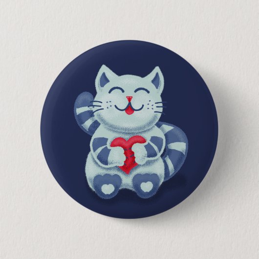 Niedliche Katze Blaue Valentine Kinder Button (Vorderseite)