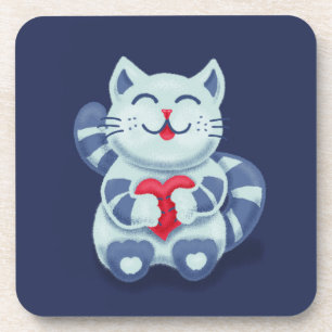 Niedliche Katze Blaue Valentine Kinder Getränkeuntersetzer