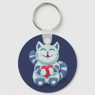Niedliche Katze Blaue Valentine Kinder Schlüsselanhänger