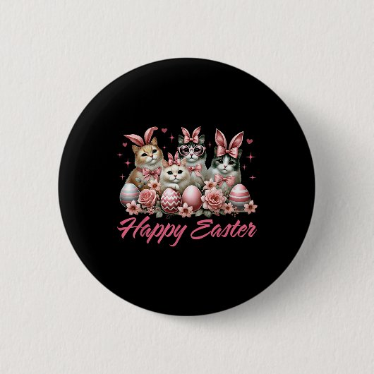 Niedliche Katze Bunny Happy Osterkatze Lover Kitty Button (Vorderseite)
