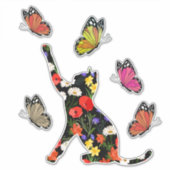 Niedliche Katze, bunte Blume und Schmetterlinge, Aufkleber (Vorderseite)