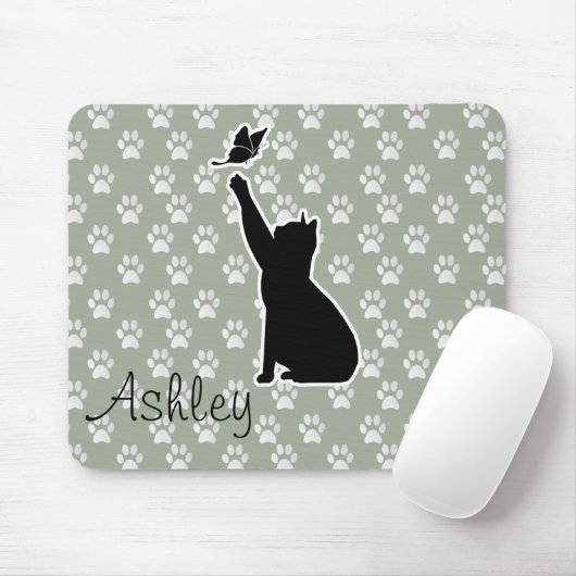 Niedliche Katze Chasing A Schmetterling Paws Muste Mousepad (Mit Mouse)