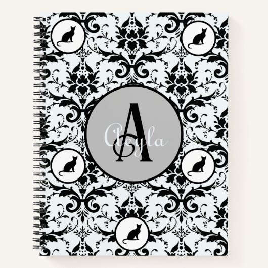 Niedliche Katze Damask Personalisierte Polka Dots Notizblock (Vorderseite)