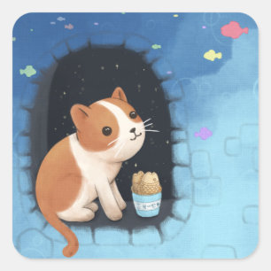 Niedliche Katze, Dessert und Illustration von Fisc Quadratischer Aufkleber
