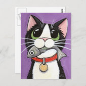 Niedliche Katze, die einen Fisch isst Postkarte (Vorne/Hinten)