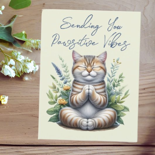 Niedliche Katze, die positive Empfindungen sendet Postkarte