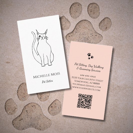 Niedliche Katze, die QR-Code Zeichne Beruflich Sit Visitenkarte