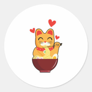 niedliche Katze, die Ramen Noodles isst, Katzen Li Runder Aufkleber