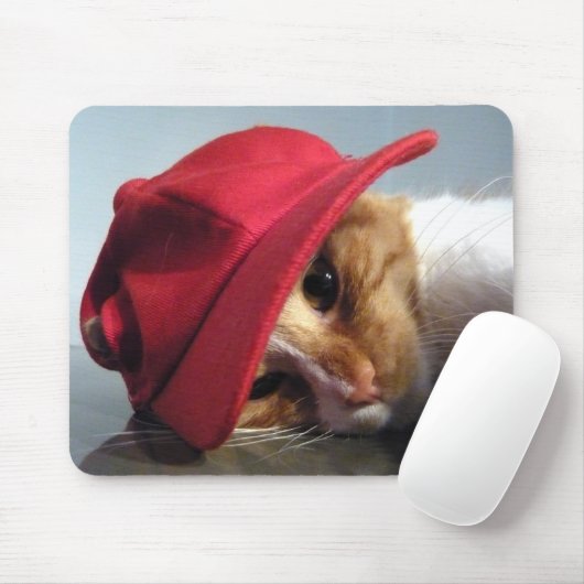 Niedliche Katze, die rote Kappe Mousepad trägt (Mit Mouse)