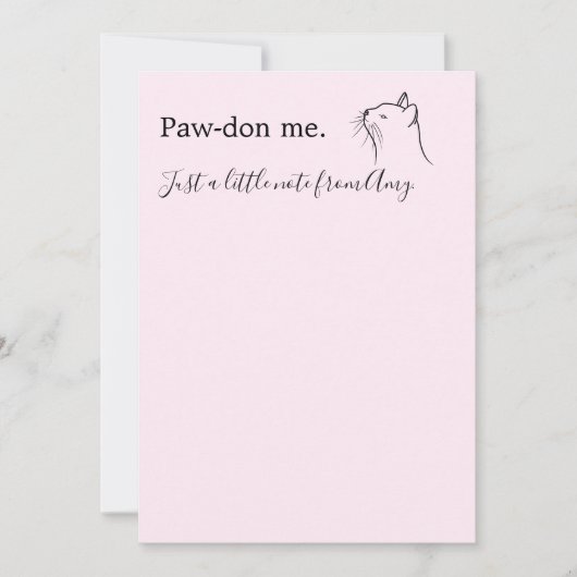 Niedliche Katze, die "Verzeihung" frage, rosa Mitteilungskarte (Vorderseite)