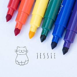 Niedliche Katze Doodle Kinder Personalisierter Nam Permastempel