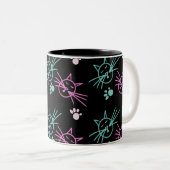 Niedliche Katze Doodle Rosa Aquamarin Schwarz Zweifarbige Tasse (VorderseiteRechts)