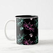 Niedliche Katze Doodle Rosa Aquamarin Schwarz Zweifarbige Tasse (Links)