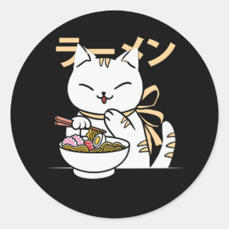 Niedliche Katze Eating Ramen | Geschenk für Katzen Runder Aufkleber
