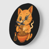 Niedliche Katze Eating Ramen Große Wanduhr (Winkel)