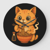 Niedliche Katze Eating Ramen Große Wanduhr (Vorderseite)