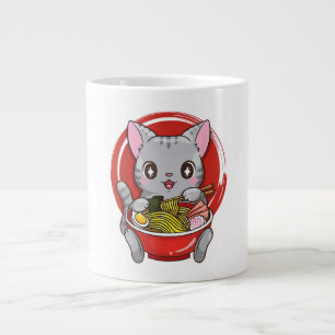 Niedliche Katze Eating Ramen Japanisch Nahrungskat Jumbo-Tasse