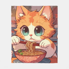 Niedliche Katze Eating Ramen Noodles Fleecedecke