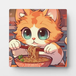 Niedliche Katze Eating Ramen Noodles Fotoplatte