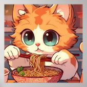 Niedliche Katze Eating Ramen Noodles Poster (Vorne)