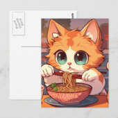 Niedliche Katze Eating Ramen Noodles Postkarte (Vorne/Hinten)
