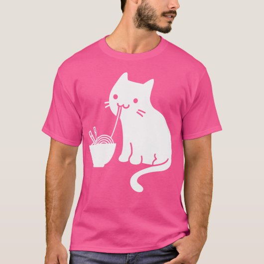 Niedliche Katze Eating Ramen T-Shirt (Vorderseite)