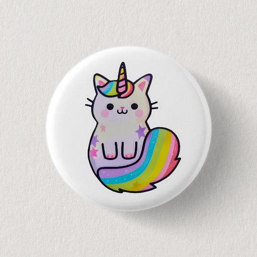 Niedliche Katze Einhorn Regenbogen Button (Vorderseite)