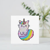 Niedliche Katze Einhorn Regenbogen Einladung (Stehend Vorderseite)