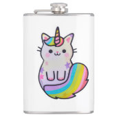 Niedliche Katze Einhorn Regenbogen Flachmann (Vorderseite)