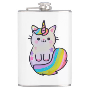 Niedliche Katze Einhorn Regenbogen Flachmann