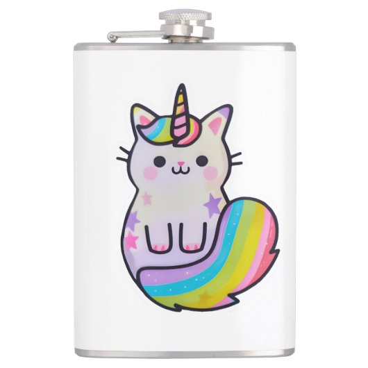 Niedliche Katze Einhorn Regenbogen Flachmann (Vorderseite)