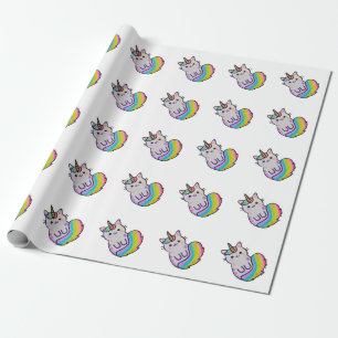 Niedliche Katze Einhorn Regenbogen Geschenkpapier
