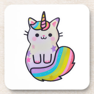 Niedliche Katze Einhorn Regenbogen Getränkeuntersetzer