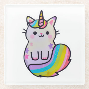 Niedliche Katze Einhorn Regenbogen Glasuntersetzer