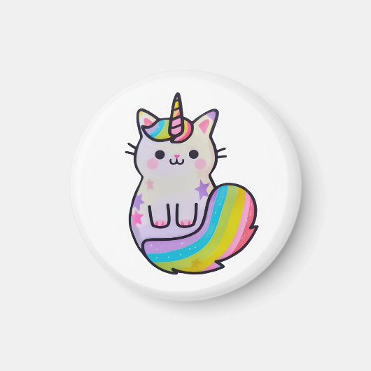 Niedliche Katze Einhorn Regenbogen Magnet (Vorne)
