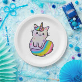 Niedliche Katze Einhorn Regenbogen Pappteller (Party)