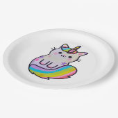 Niedliche Katze Einhorn Regenbogen Pappteller (Schrägansicht)