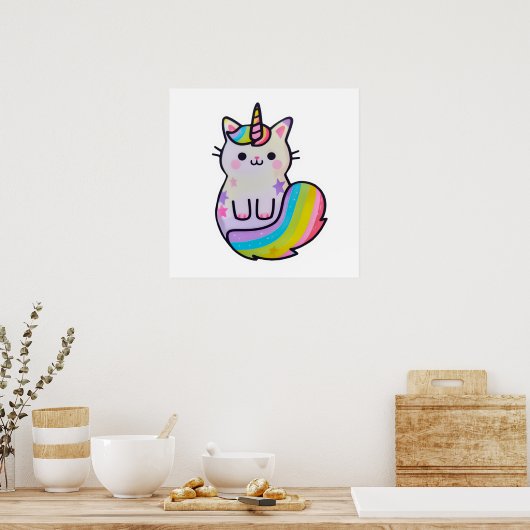 Niedliche Katze Einhorn Regenbogen Poster (Küche)