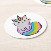 Niedliche Katze Einhorn Regenbogen Runder Pappuntersetzer (Angewinkelt)