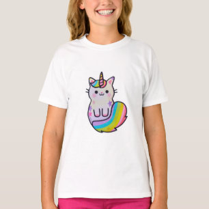 Niedliche Katze Einhorn Regenbogen T-Shirt
