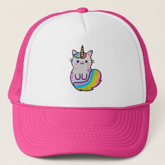 Niedliche Katze Einhorn Regenbogen Truckerkappe (Vorderseite)