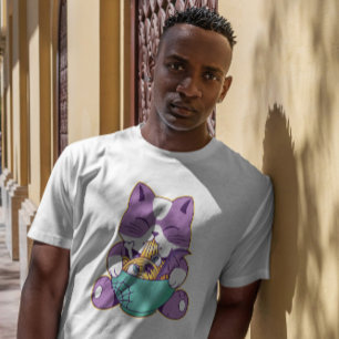 Niedliche Katze Eisst Halloween Ramen T-Shirt