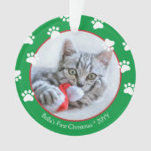Niedliche Katze Erste Weihnachtsbilder Grün Ornament (Vorderseite)