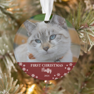 Niedliche Katze Erste Weihnachtsschneeflocken Foto Ornament