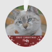 Niedliche Katze Erste Weihnachtsschneeflocken Foto Ornament (Vorderseite)