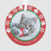 Niedliche Katze Erste Weihnachtsschneeflocken Paw Ornament (Rückseite)
