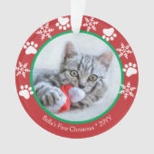 Niedliche Katze Erste Weihnachtsschneeflocken Paw Ornament (Vorderseite)