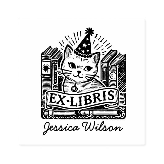 Niedliche Katze Exlibris Gummistempel (Prägung)