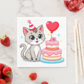 Niedliche Katze feiert Geburtstag mit Kuchen Serviette (Beispiel)