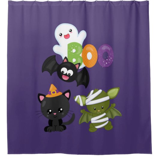 Niedliche Katze, Fledermäuse, Mama und Geist Duschvorhang (Vorderseite)